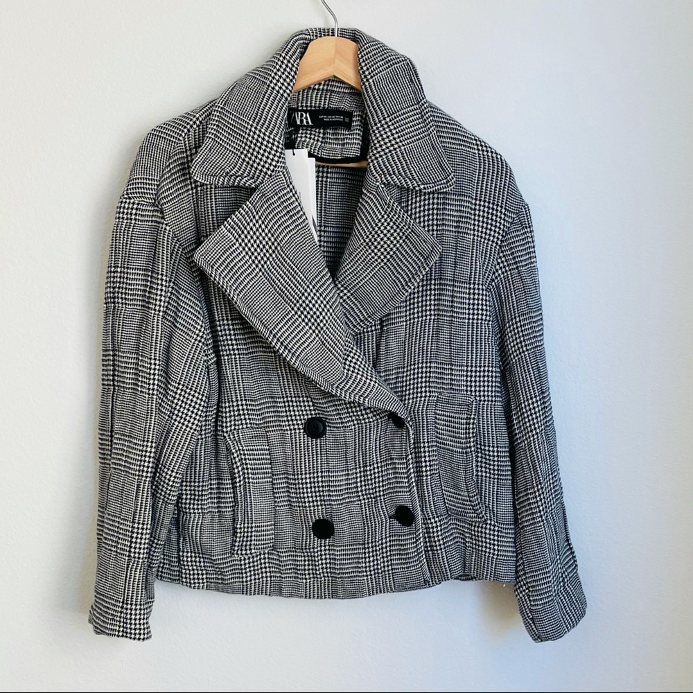 ZARA QUILTED CHECKERED LONG SLEEVE JACKET - Picture 8 of 12